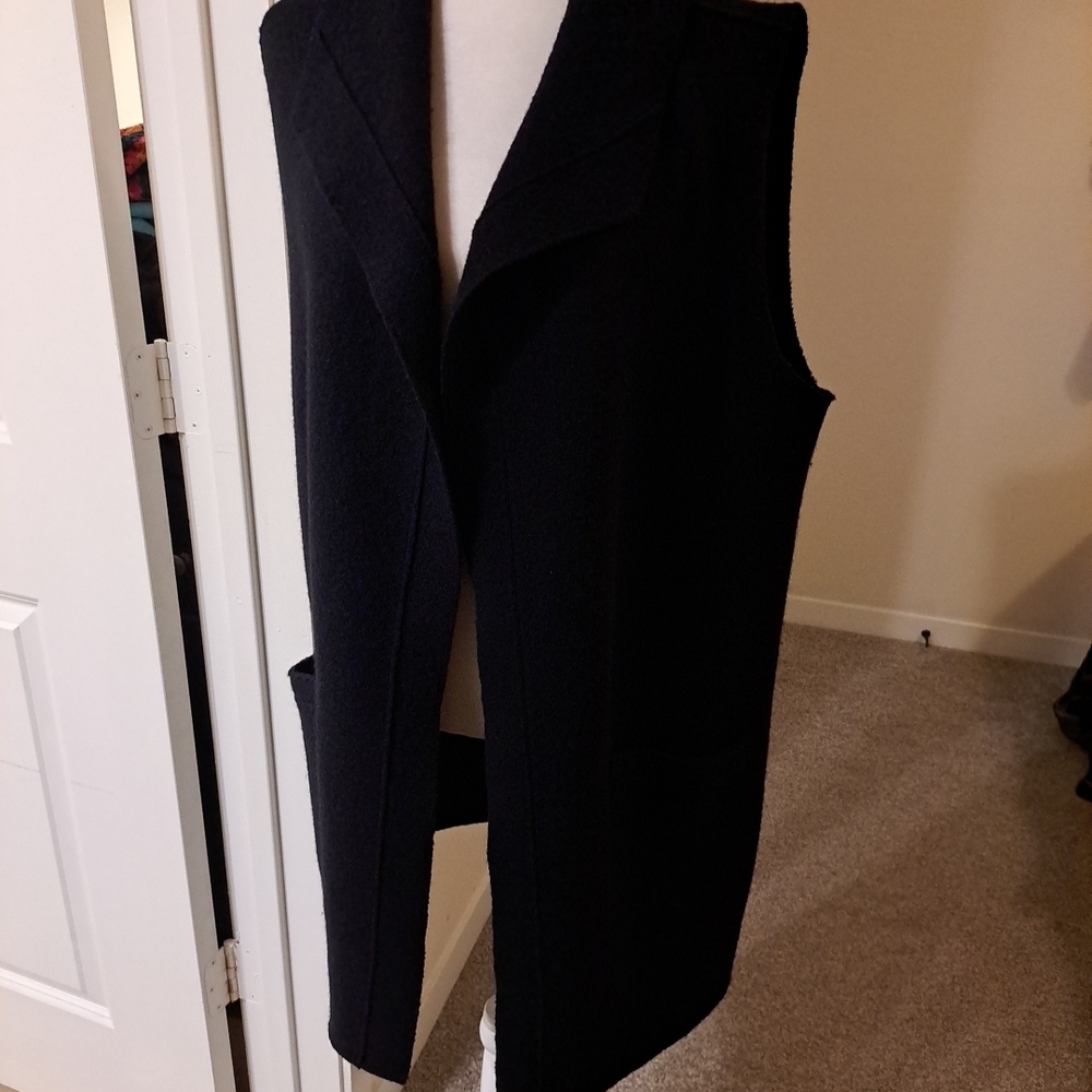Eileen Fisher Wool Sweater Vest Womens Size M Black Mid Length EUC